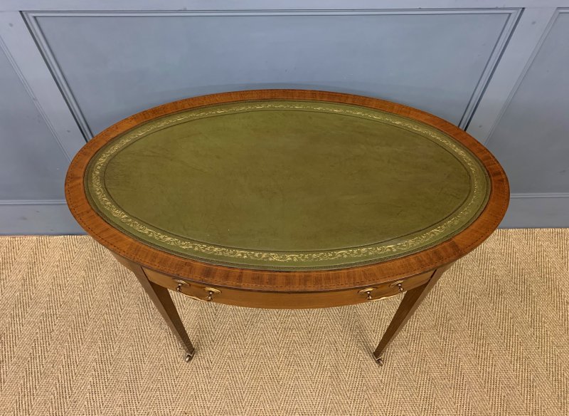Edwardian Oval Inlaid Mahogany Writing Table - Image 11