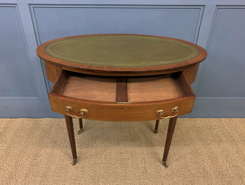 Edwardian Oval Inlaid Mahogany Writing Table - Image 3