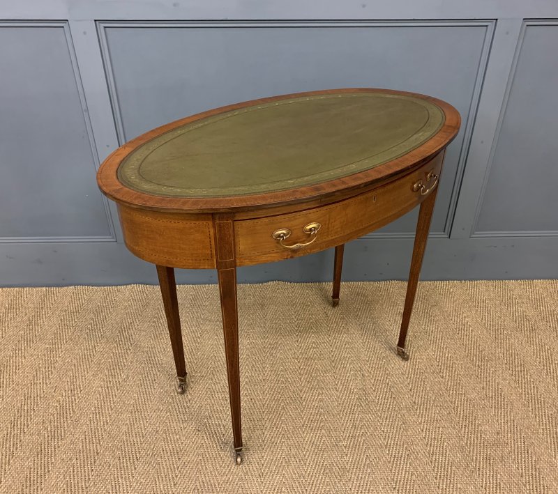 Edwardian Oval Inlaid Mahogany Writing Table - Image 9