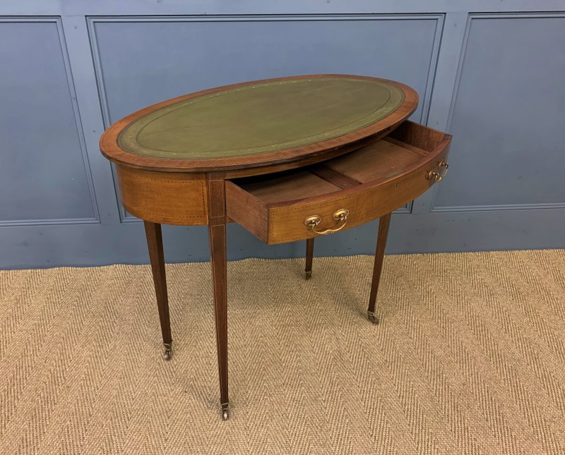 Edwardian Oval Inlaid Mahogany Writing Table - Image 8