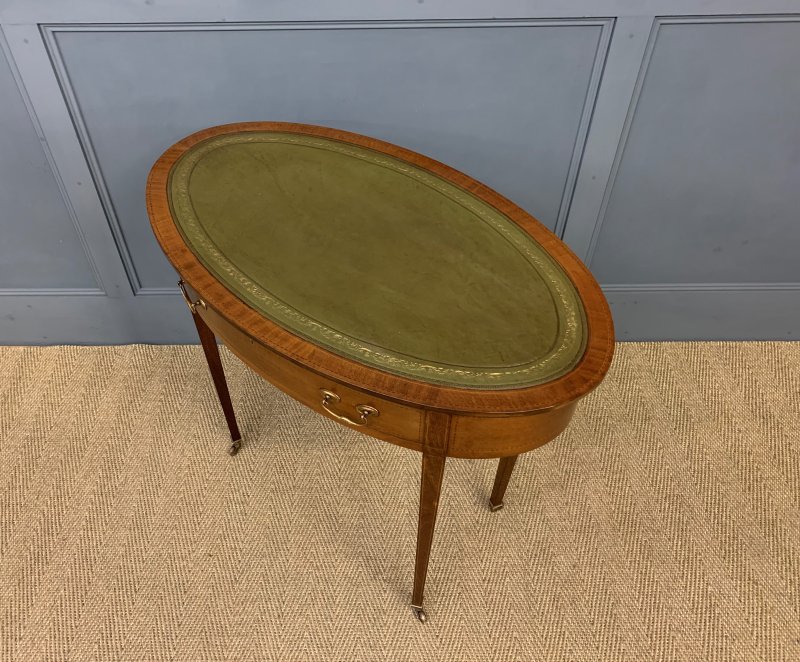 Edwardian Oval Inlaid Mahogany Writing Table - Image 10