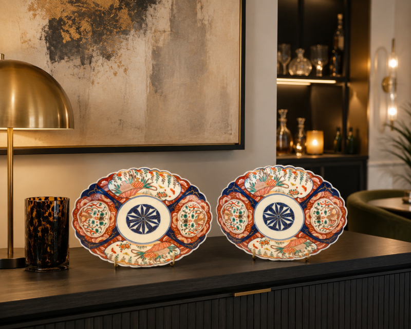 Antique Japanese Meiji Imari Oval Porcelain Dishes – Pair - Image 2