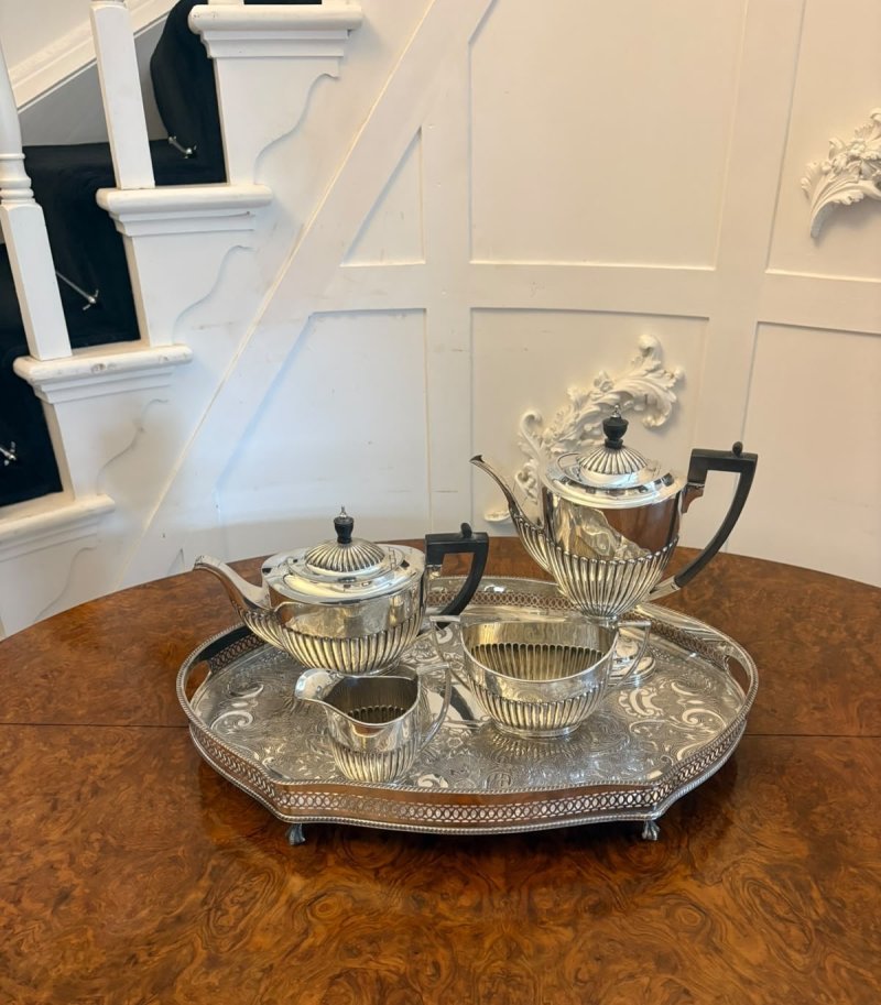 Antique Edwardian Four Piece Silver Plated Tea and Coffee Set - Image 3