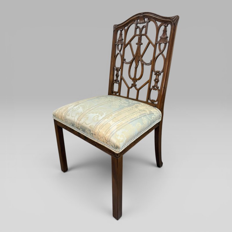 Antique Georgian Walnut Chinese Chippendale-Style Side Chair