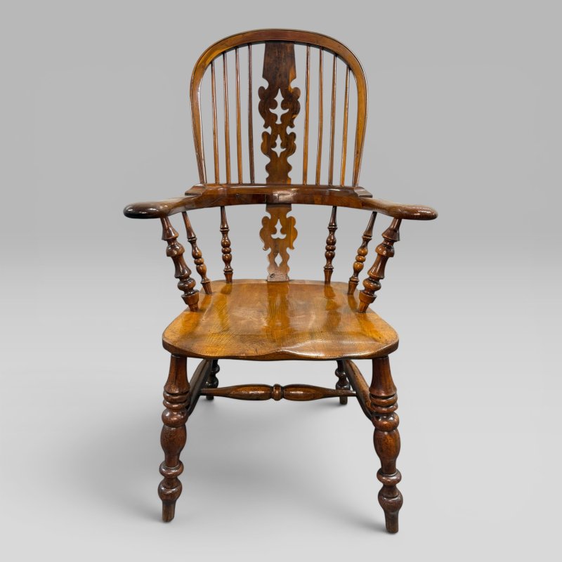 Antique Mid-19th Century Victorian Yew Wood & Elm High-Back Windsor Armchair - Image 2