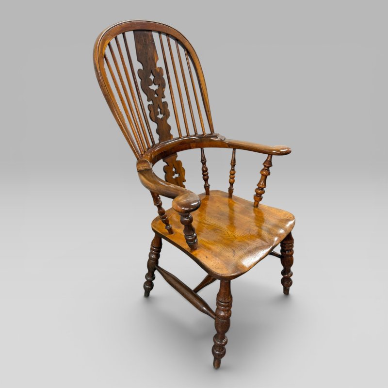 Antique Mid-19th Century Victorian Yew Wood & Elm High-Back Windsor Armchair - Image 3