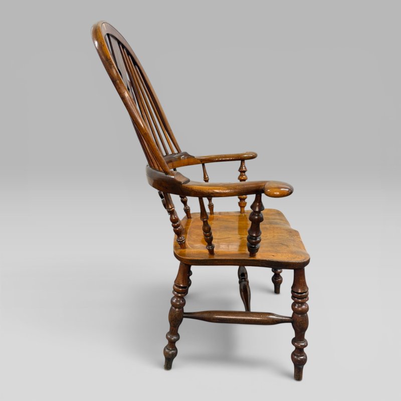 Antique Mid-19th Century Victorian Yew Wood & Elm High-Back Windsor Armchair - Image 5