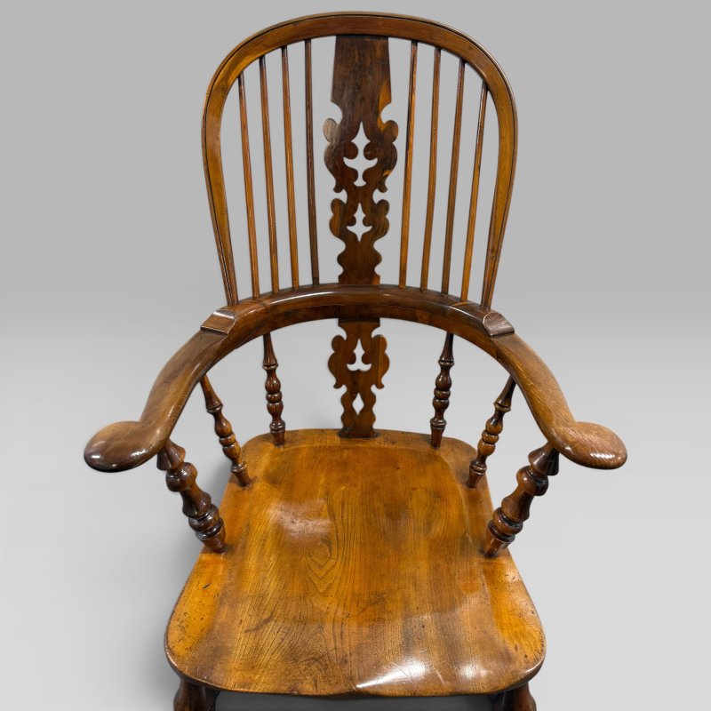 Antique Mid-19th Century Victorian Yew Wood & Elm High-Back Windsor Armchair - Image 7