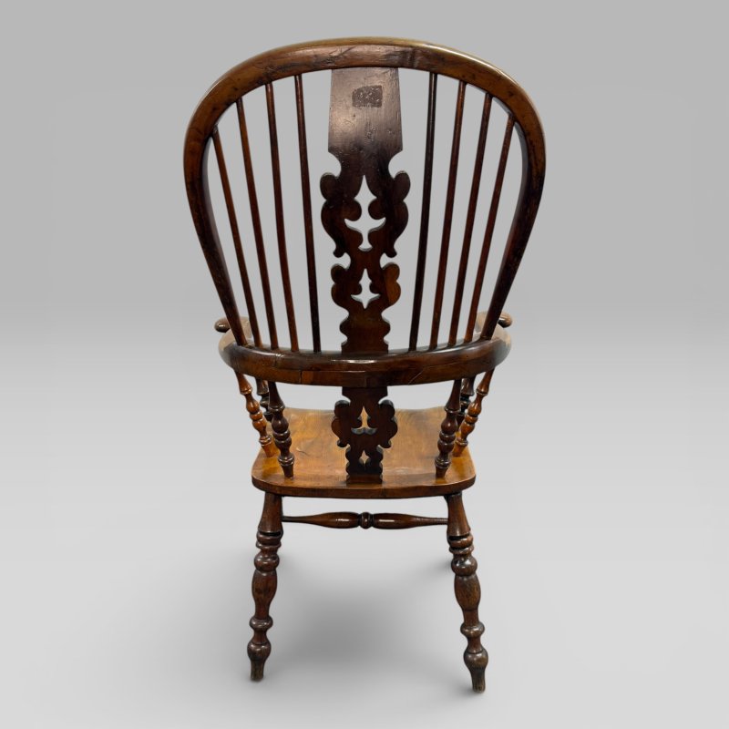 Antique Mid-19th Century Victorian Yew Wood & Elm High-Back Windsor Armchair - Image 6