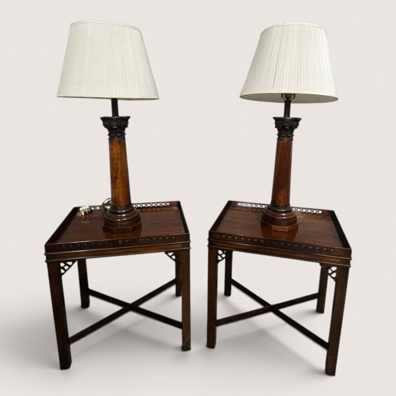 Large Pair Corinthian Oak Lamps