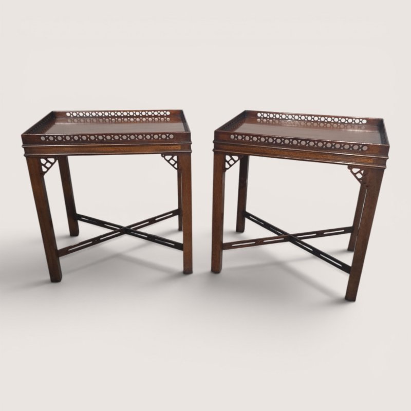 Fine Pair Mahogany Chippendale Side Lamp Tables