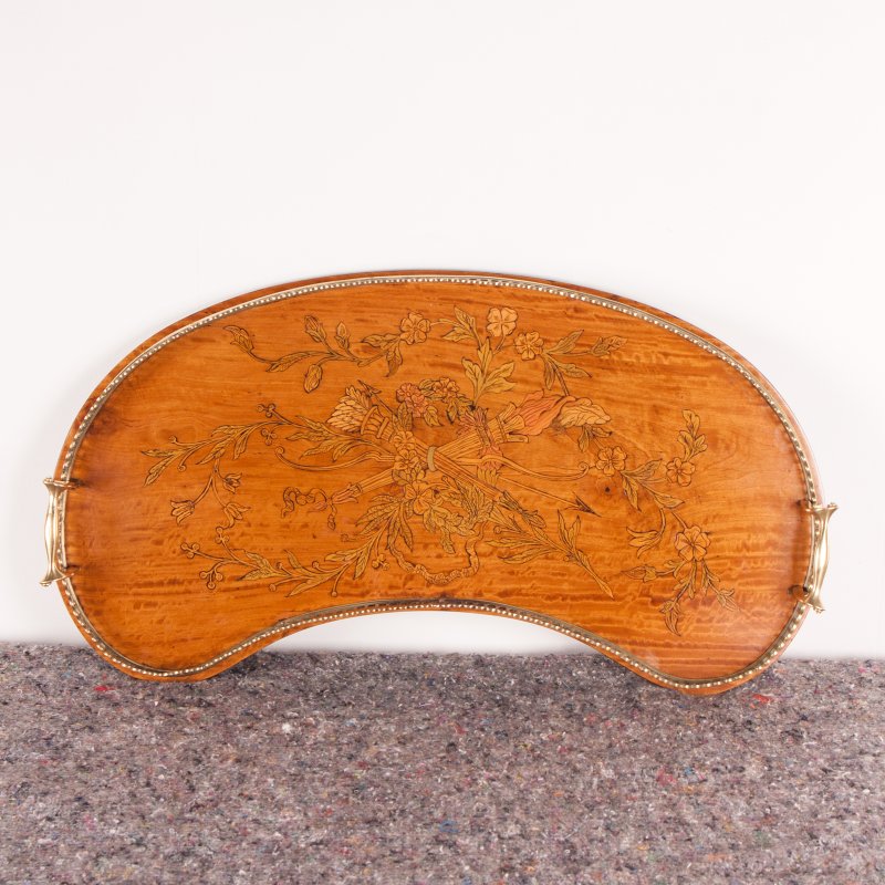 Highly Decorative Inlaid Satinwood Kidney Shaped Tray