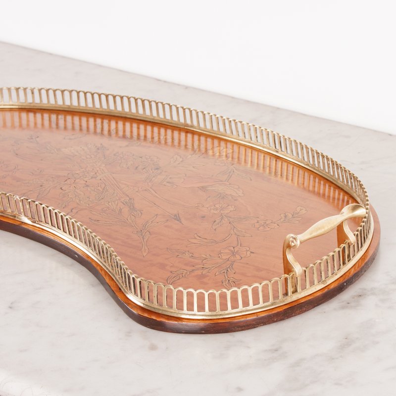 Highly Decorative Inlaid Satinwood Kidney Shaped Tray - Image 3