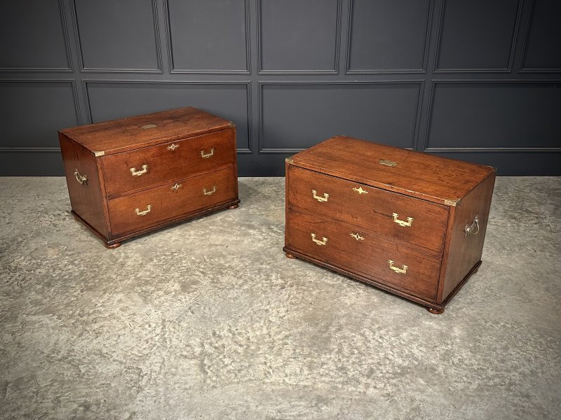 Rare Pair of Regency Teak Military Campaign Chests - Image 4