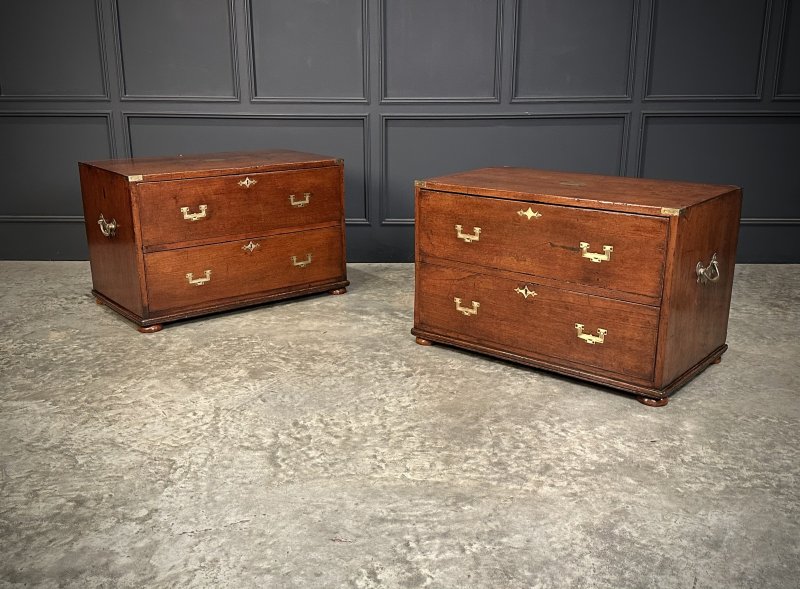 Rare Pair of Regency Teak Military Campaign Chests - Image 2