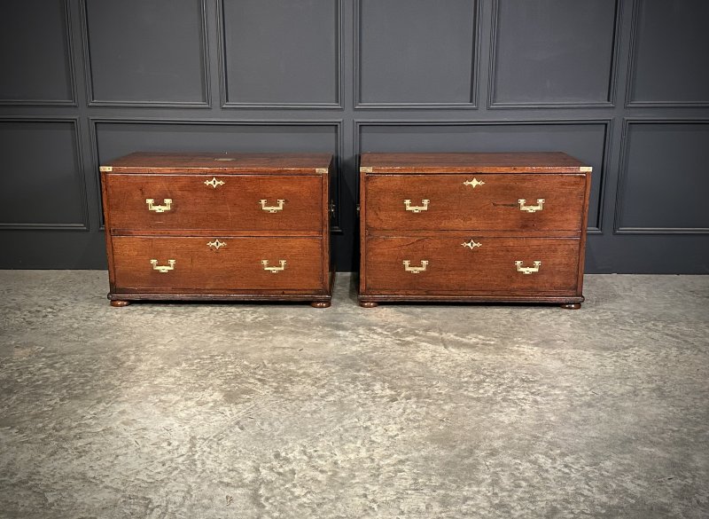 Rare Pair of Regency Teak Military Campaign Chests - Image 3