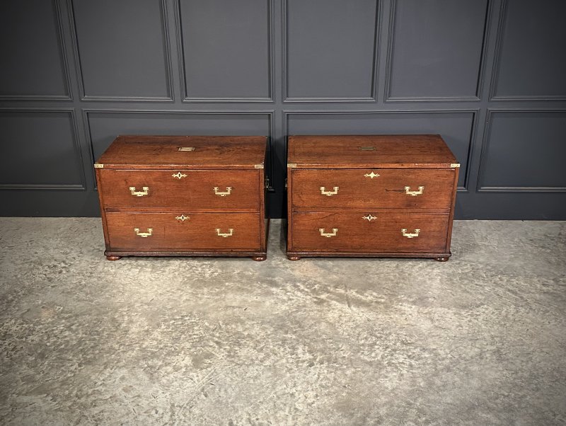 Rare Pair of Regency Teak Military Campaign Chests
