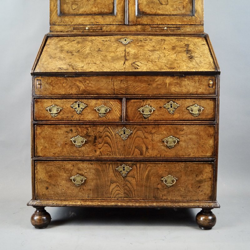A Rare William & Mary Burr Elm Bureau Bookcase - Image 2