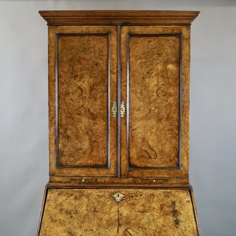 A Rare William & Mary Burr Elm Bureau Bookcase - Image 3