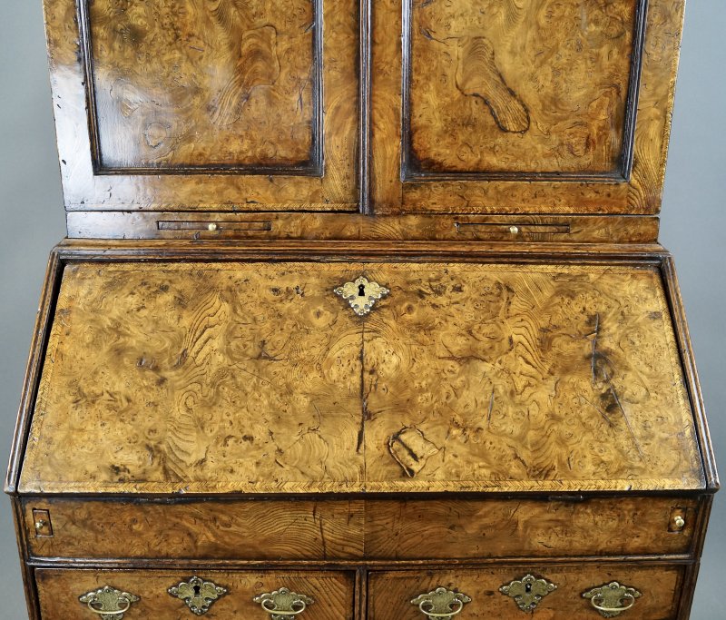 A Rare William & Mary Burr Elm Bureau Bookcase - Image 5