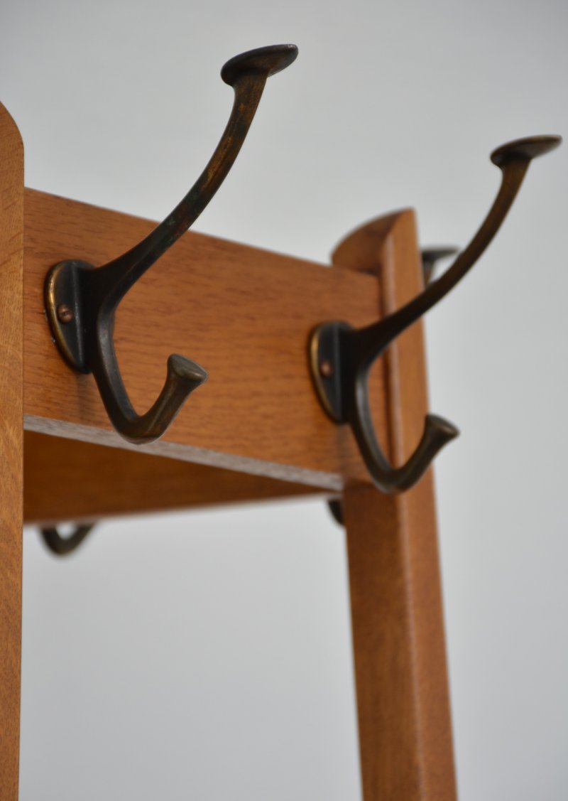 Mid-Century Modern Oak Coat Stand with Integrated Umbrella Holders and Drip Tray - Image 13