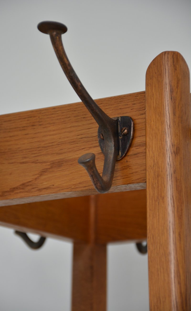 Mid-Century Modern Oak Coat Stand with Integrated Umbrella Holders and Drip Tray - Image 12