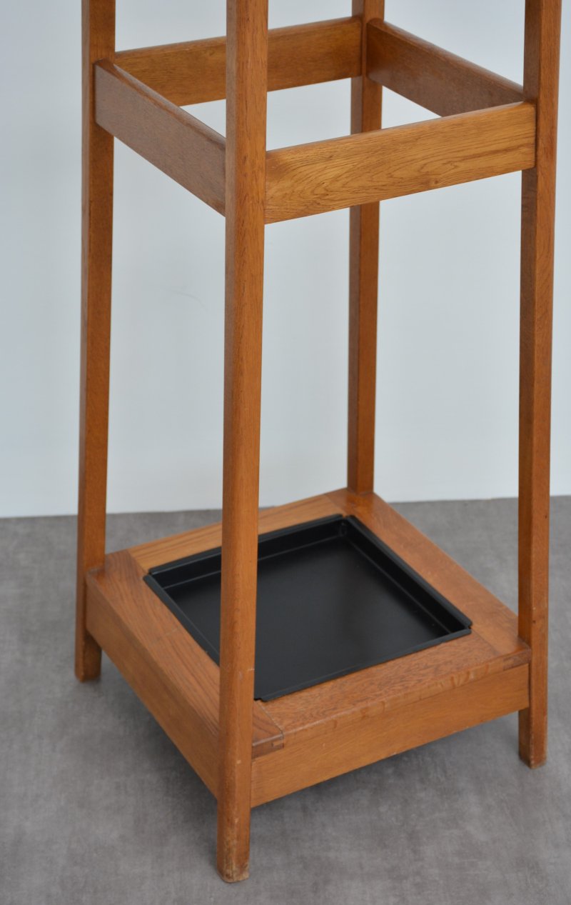 Mid-Century Modern Oak Coat Stand with Integrated Umbrella Holders and Drip Tray - Image 14