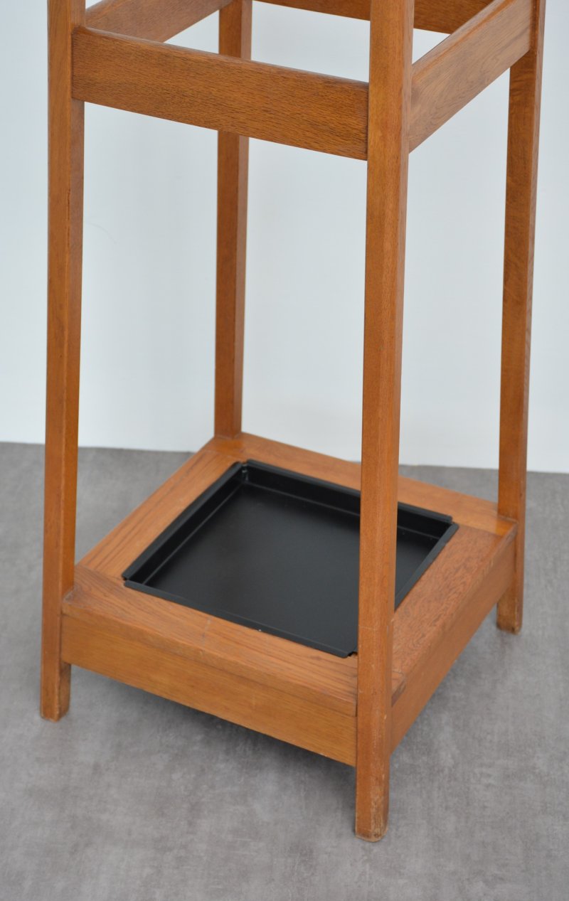 Mid-Century Modern Oak Coat Stand with Integrated Umbrella Holders and Drip Tray - Image 15