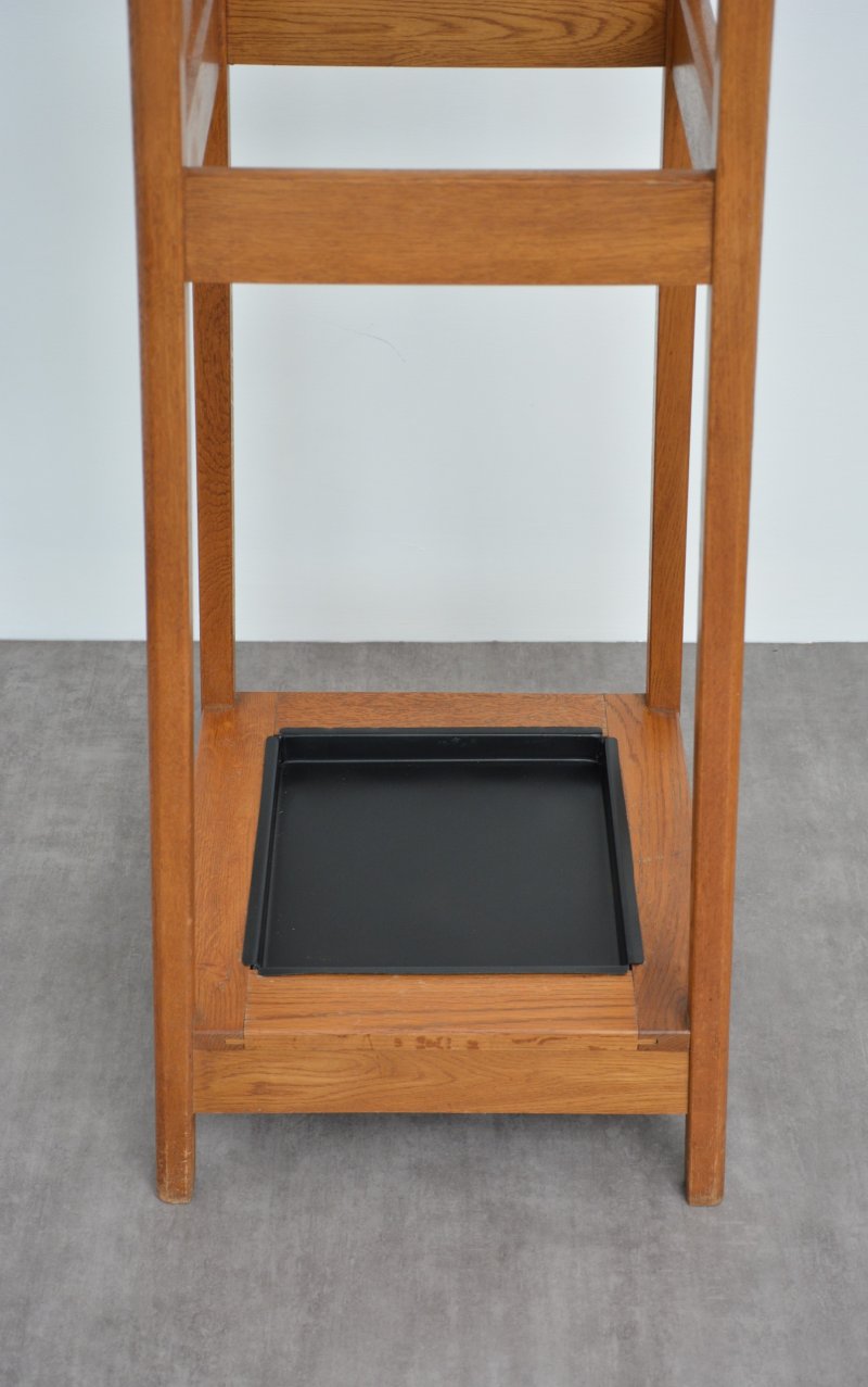Mid-Century Modern Oak Coat Stand with Integrated Umbrella Holders and Drip Tray - Image 16
