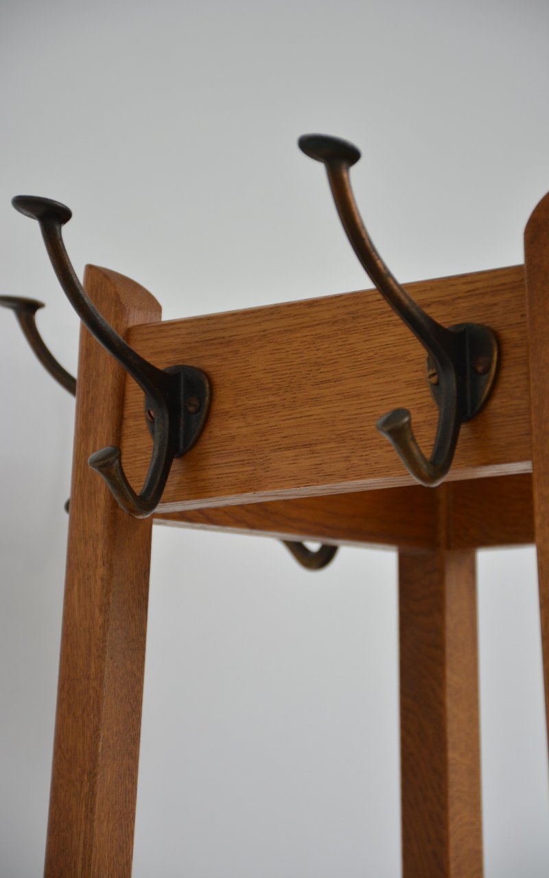 Mid-Century Modern Oak Coat Stand with Integrated Umbrella Holders and Drip Tray - Image 10