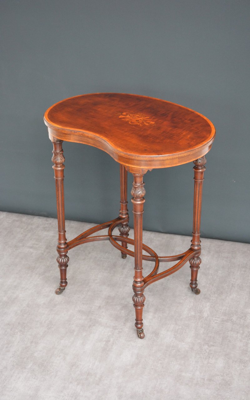 Exhibition Quality Edwardian Inlaid Mahogany Kidney Shaped Side Table