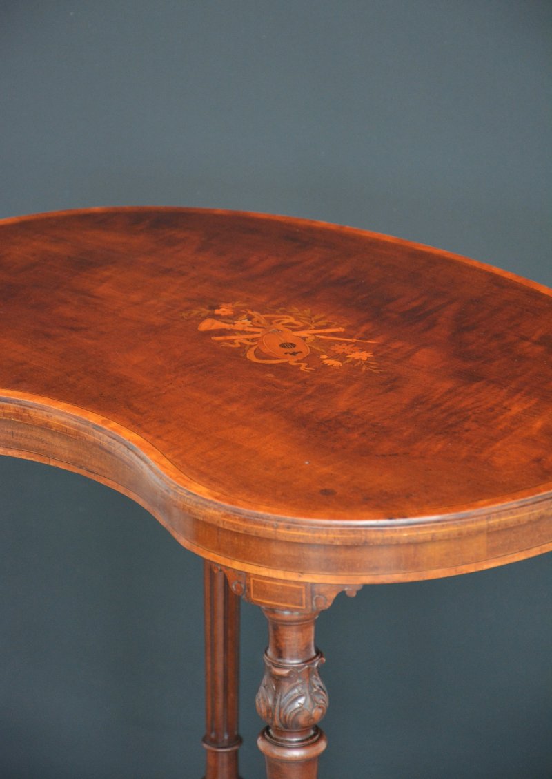 Exhibition Quality Edwardian Inlaid Mahogany Kidney Shaped Side Table - Image 13