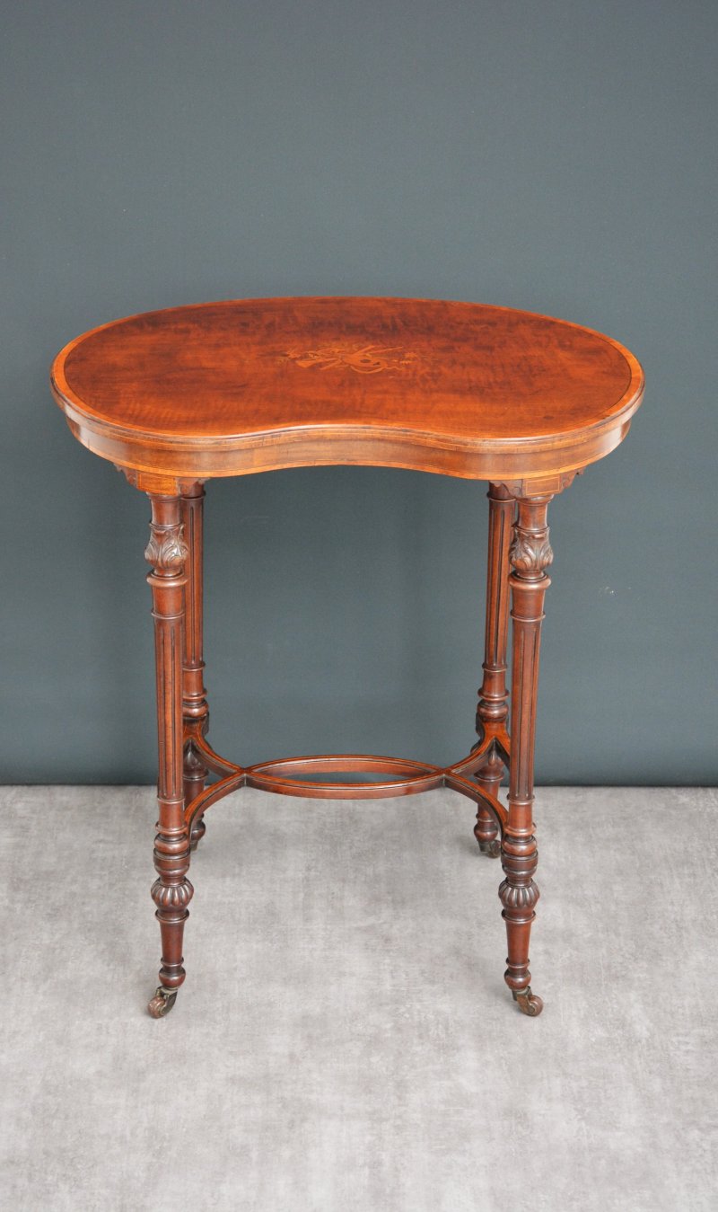Exhibition Quality Edwardian Inlaid Mahogany Kidney Shaped Side Table - Image 15