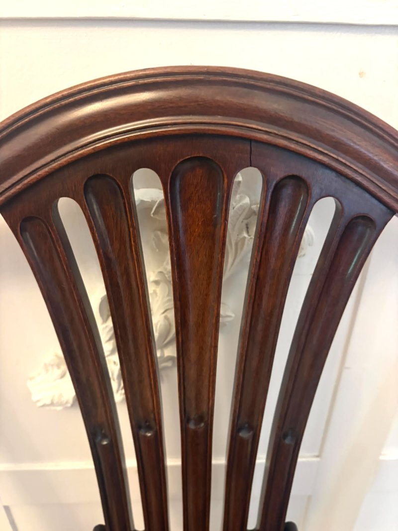 Antique Set of 8 Victorian Mahogany Shield Back Hepplewhite Style Dining Chairs Carvers Original Tan Leather - Image 19