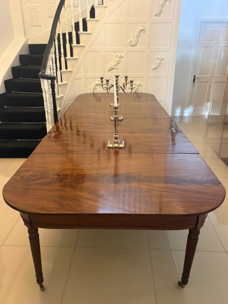 Antique Regency 14 Seater Extending Dining Table Figured Mahogany with 8 Reeded Legs - Image 6