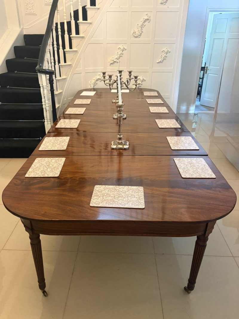 Antique Regency 14 Seater Extending Dining Table Figured Mahogany with 8 Reeded Legs - Image 3
