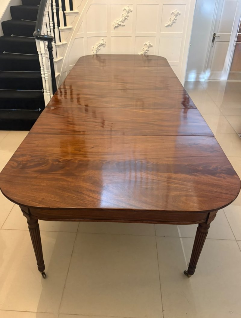 Antique Regency 14 Seater Extending Dining Table Figured Mahogany with 8 Reeded Legs - Image 7