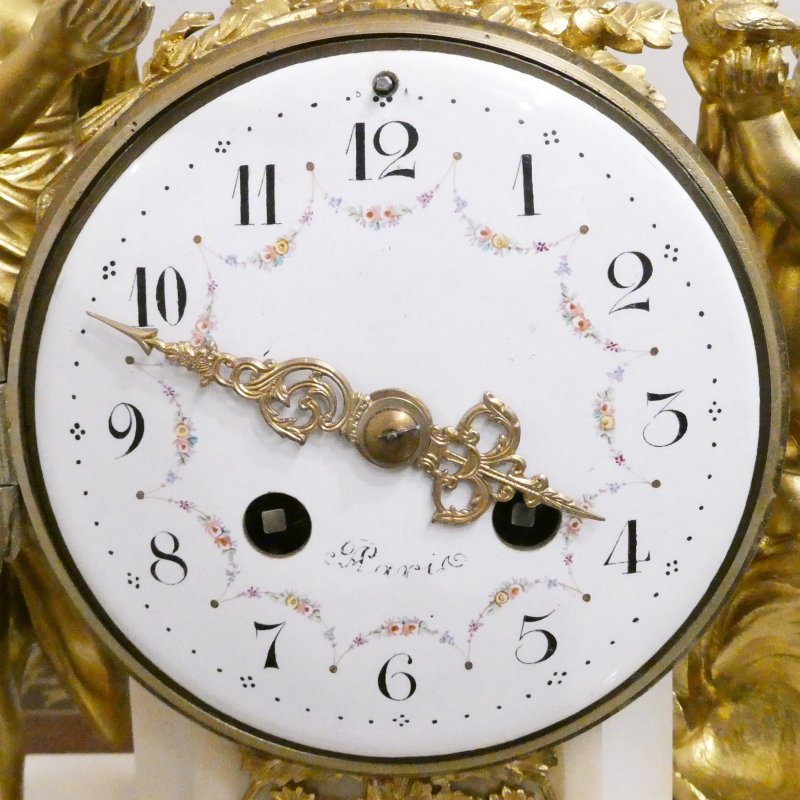 French Louis XVI Style Gilt Bronze & Marble Mantel Clock - Image 2