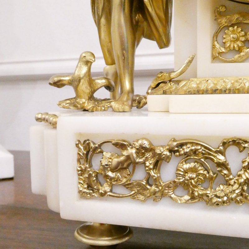 French Louis XVI Style Gilt Bronze & Marble Mantel Clock - Image 9