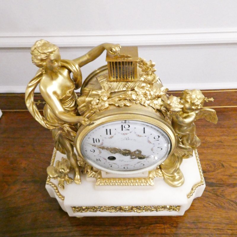 French Louis XVI Style Gilt Bronze & Marble Mantel Clock - Image 11