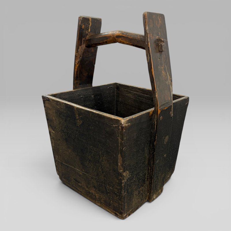 Large Antique Chinese Elm Harvest Basket with Handle