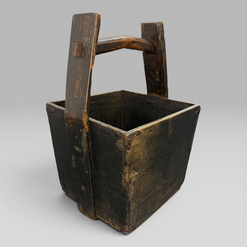 Large Antique Chinese Elm Harvest Basket with Handle - Image 2