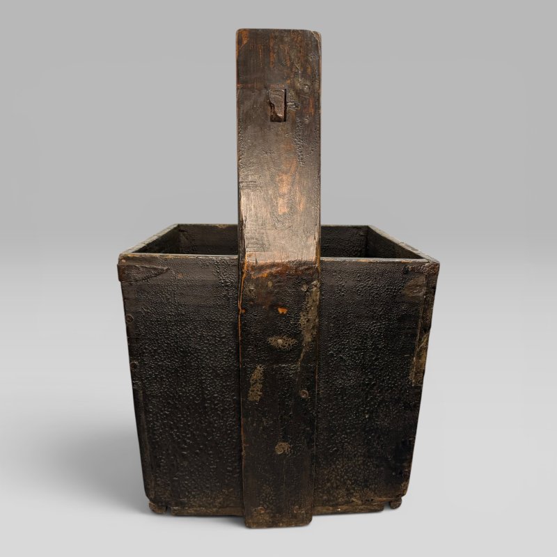 Large Antique Chinese Elm Harvest Basket with Handle - Image 3