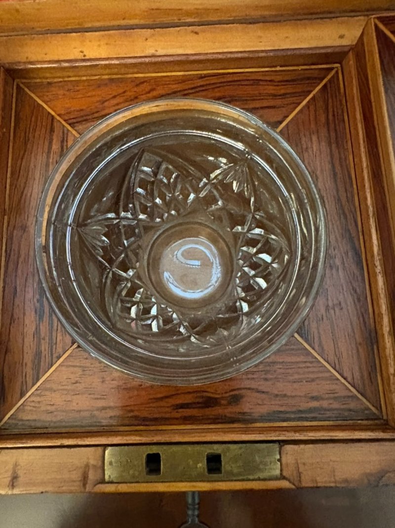 Antique Regency Rosewood Brass Inlaid Tea Caddy with Original Mixing Bowl - Image 5