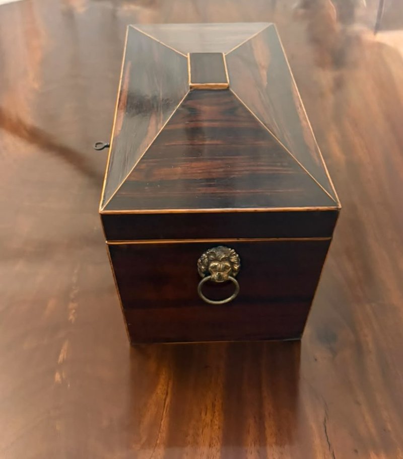 Antique Regency Rosewood Brass Inlaid Tea Caddy with Original Mixing Bowl - Image 8