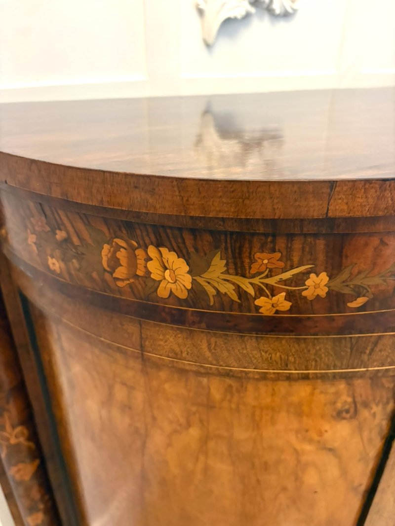 Antique Victorian Burr Walnut Sideboard Cabinet with Floral Marquetry Credenza - Image 14