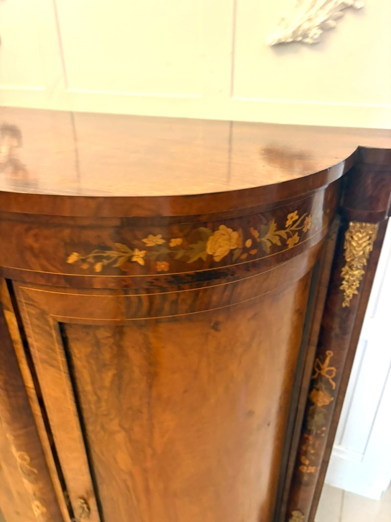 Antique Victorian Burr Walnut Sideboard Cabinet with Floral Marquetry Credenza - Image 13