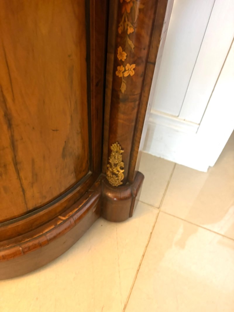 Antique Victorian Burr Walnut Sideboard Cabinet with Floral Marquetry Credenza - Image 10
