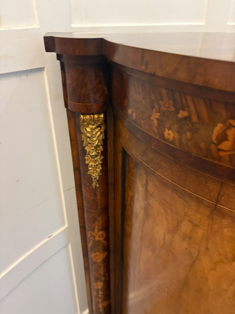 Antique Victorian Burr Walnut Sideboard Cabinet with Floral Marquetry Credenza - Image 9