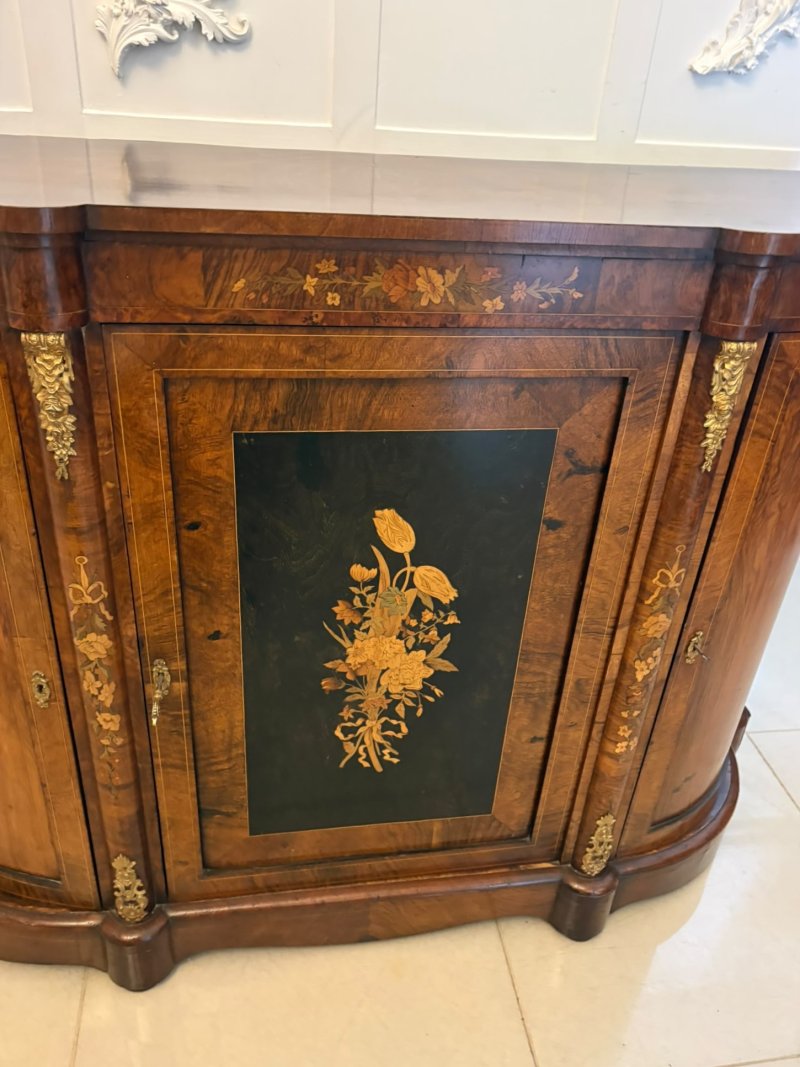 Antique Victorian Burr Walnut Sideboard Cabinet with Floral Marquetry Credenza - Image 21